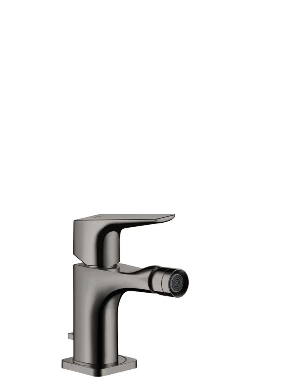Bidetmischer von AXOR mit einem Hebelgriff und einer Zugstangen-Ablaufgarnitur in Polished Black Chrome. Das Design ist modern und funktional.